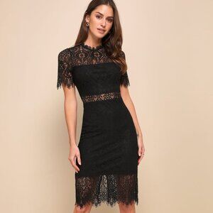 Black Sheer Lace Mini Dress - Elegant & Flirty | Short Sleeve Party Dress